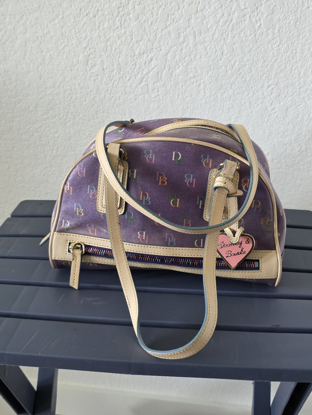 VTG 2000's Dooney & Bourke Rainbow DB Monogram Dome Satchel Shoulder Bag Y2k - Picture 2 of 14